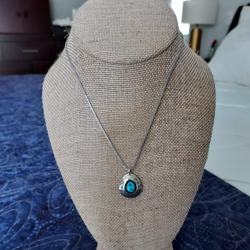 Teddy Goodluck turquoise pendent with new Italian .925 silver chain - Picture 1 of 6
